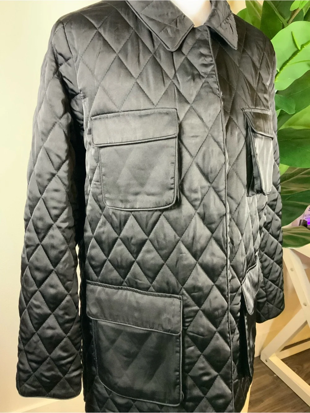 DR2 Black Quilted Pocket Puffer Coat